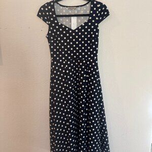 Papaya Navy Blue & White Polka Dot Fit-and-Flare Dress – Size S – New with Tags